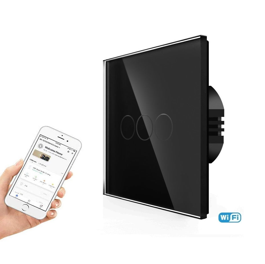 Spring Touch One gang, one way wifi dimmer touch switch (black, glass)