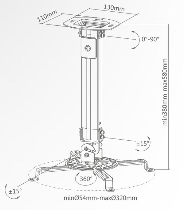 Full Motion Ceiling Projector Mount – Adjustable Universal Ceiling Bracket