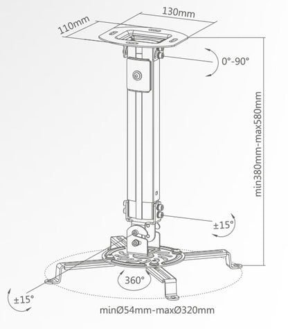 Full Motion Ceiling Projector Mount – Adjustable Universal Ceiling Bracket