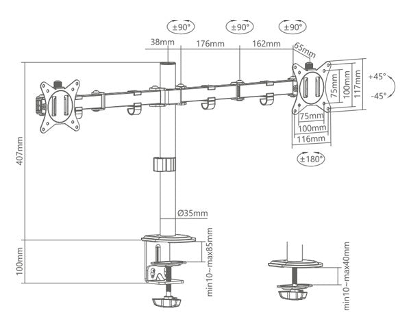 Dual Tabletop Monitor Stand – Adjustable Desk Mount for 2 Screens