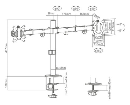Dual Tabletop Monitor Stand – Adjustable Desk Mount for 2 Screens