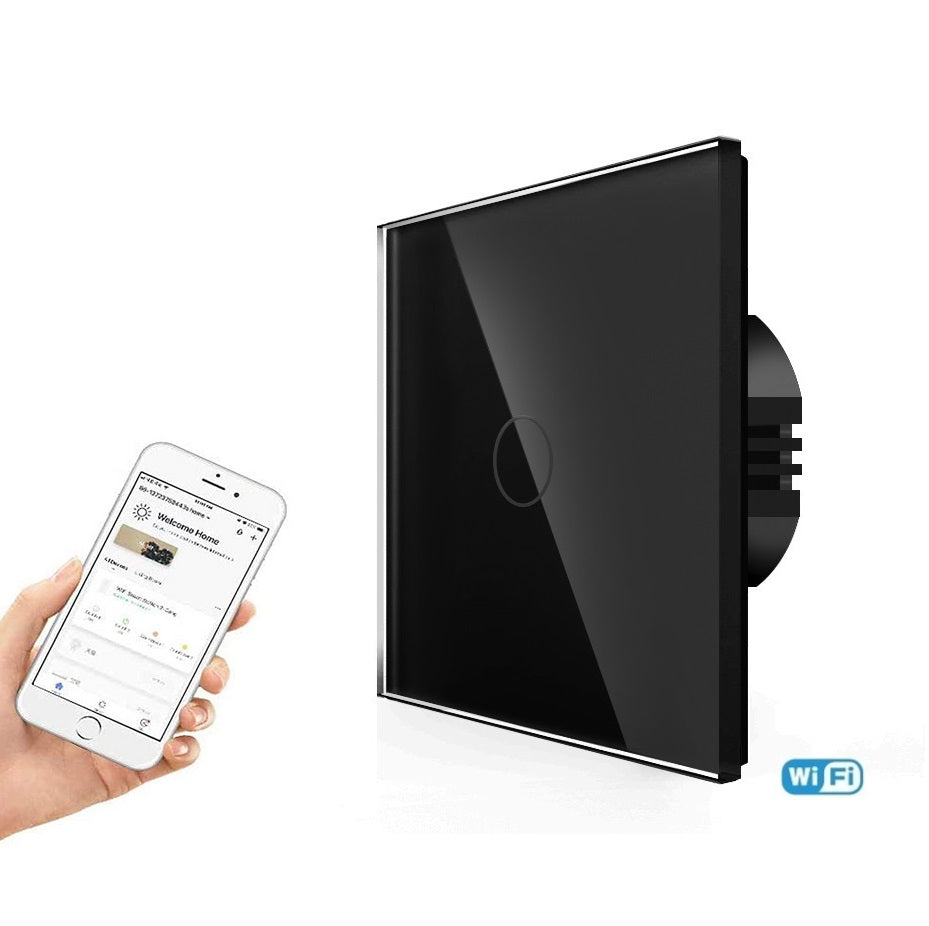 Spring Touch One gang, one way wifi touch switch (black, glass)