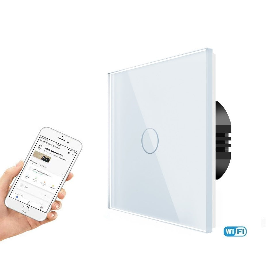 Spring Touch One gang, one way touch switch (white, glass)