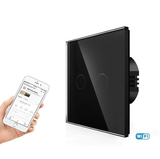Spring Touch Two gang, one way wifi touch switch (black, glass)