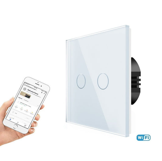 Spring Touch Two gang, one way touch switch (white, glass) (WIFI)