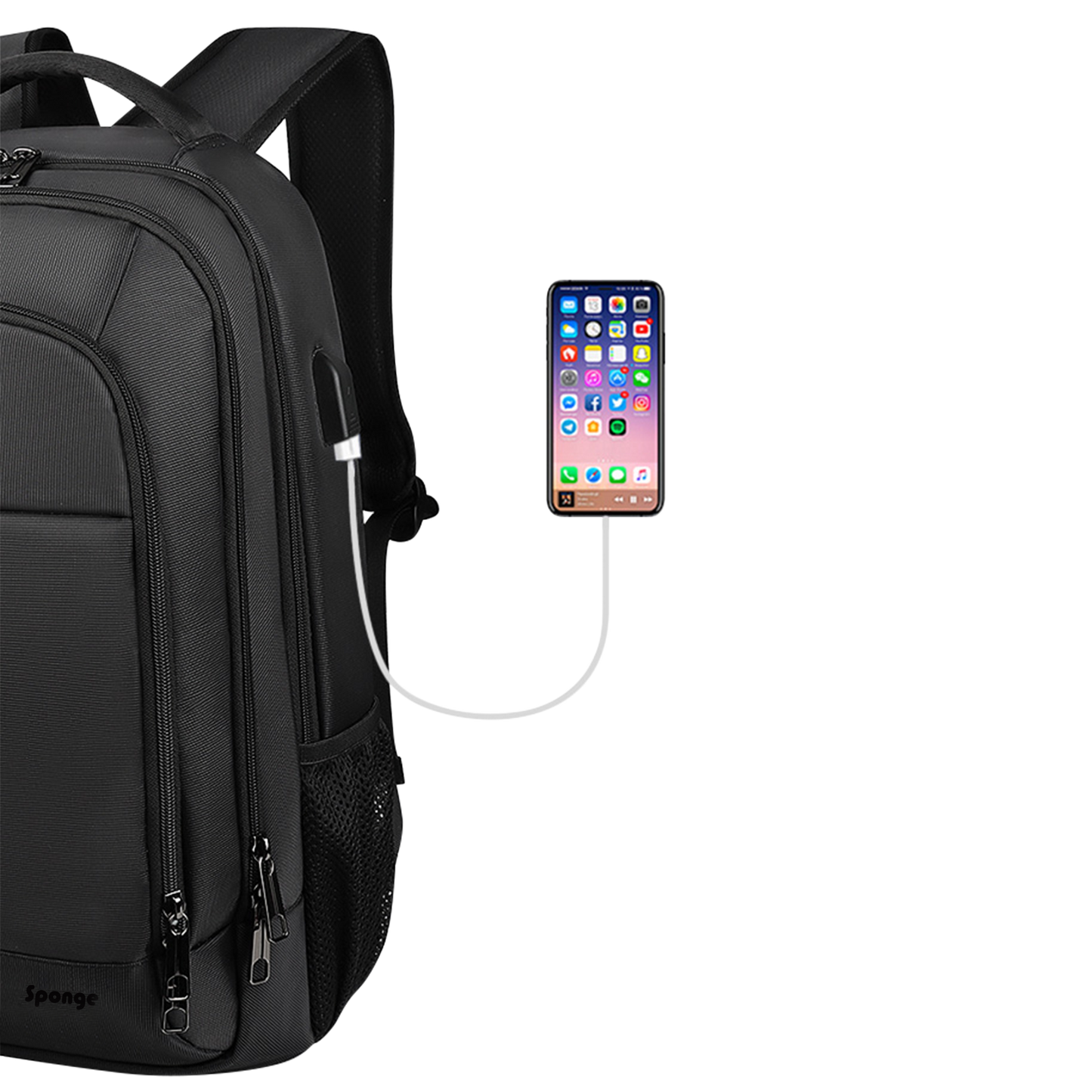 Sponge Business Laptop Backpack 14.1–15.6” – USB Charging (Black)