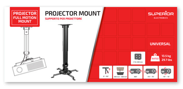 Full Motion Ceiling Projector Mount – Adjustable Universal Ceiling Bracket